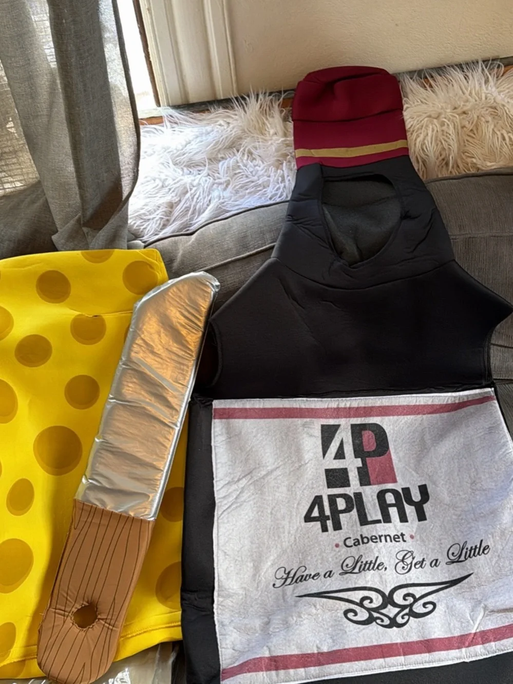 Wine Bottle & Yellow Cheese Couples Costume Set